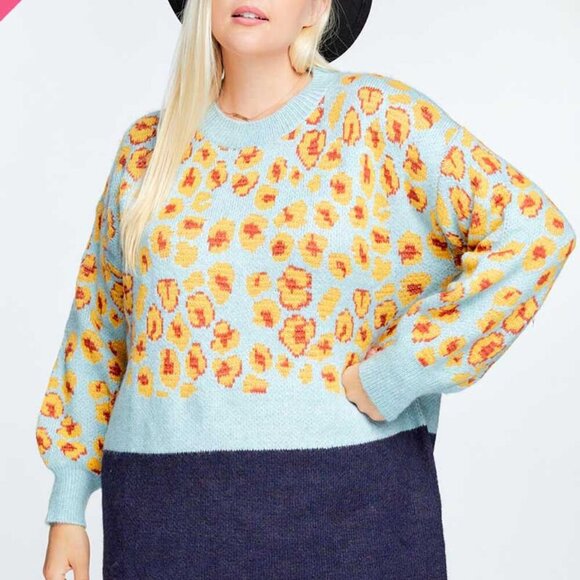DAVI & DANI PRINTED ROUND NECK LONG SLEEVE LOOSE SWEATER SIZE LARGE - Picture 5 of 8